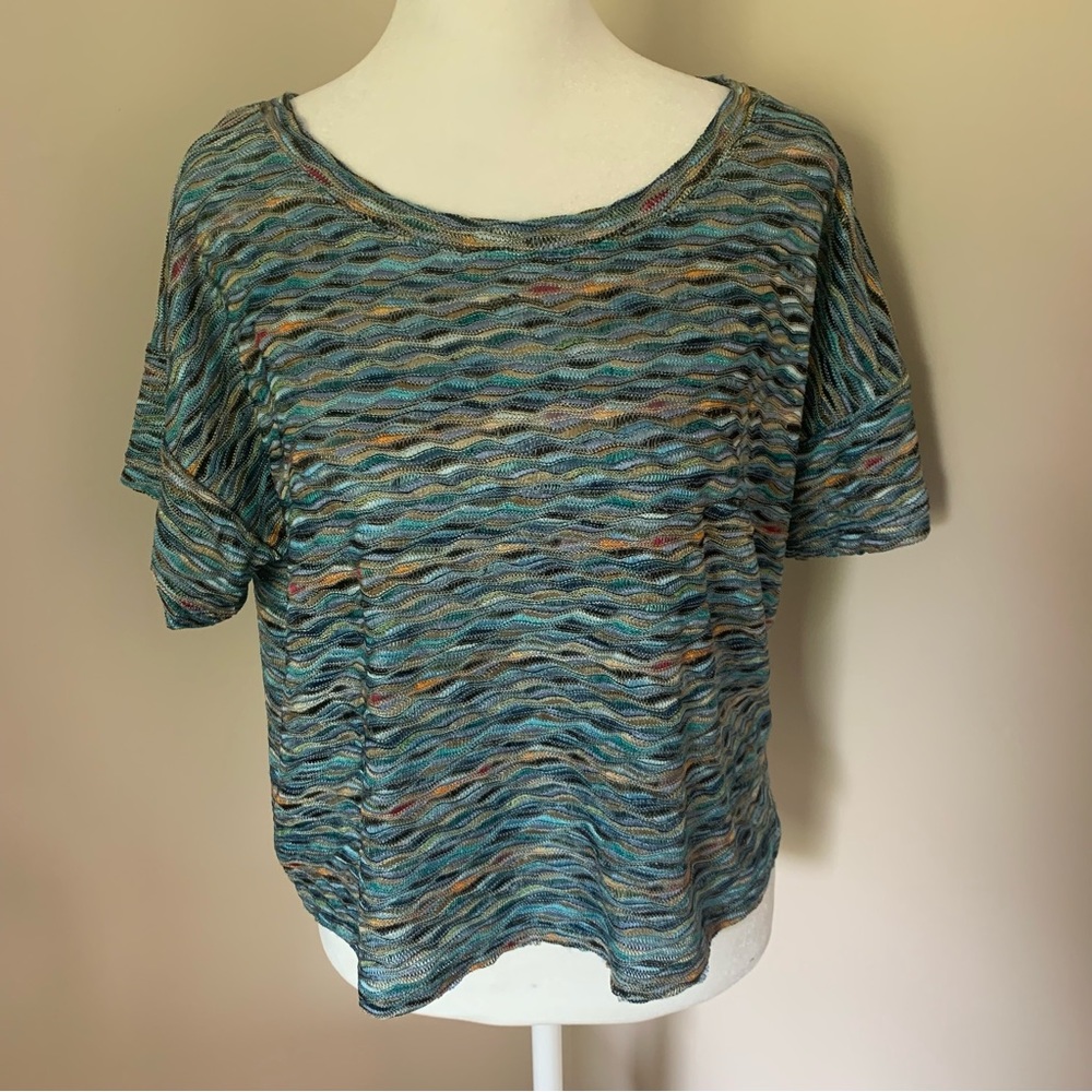 Free People Multicolored Boxy Semi Cropped Top SemiShimmery Size Medium